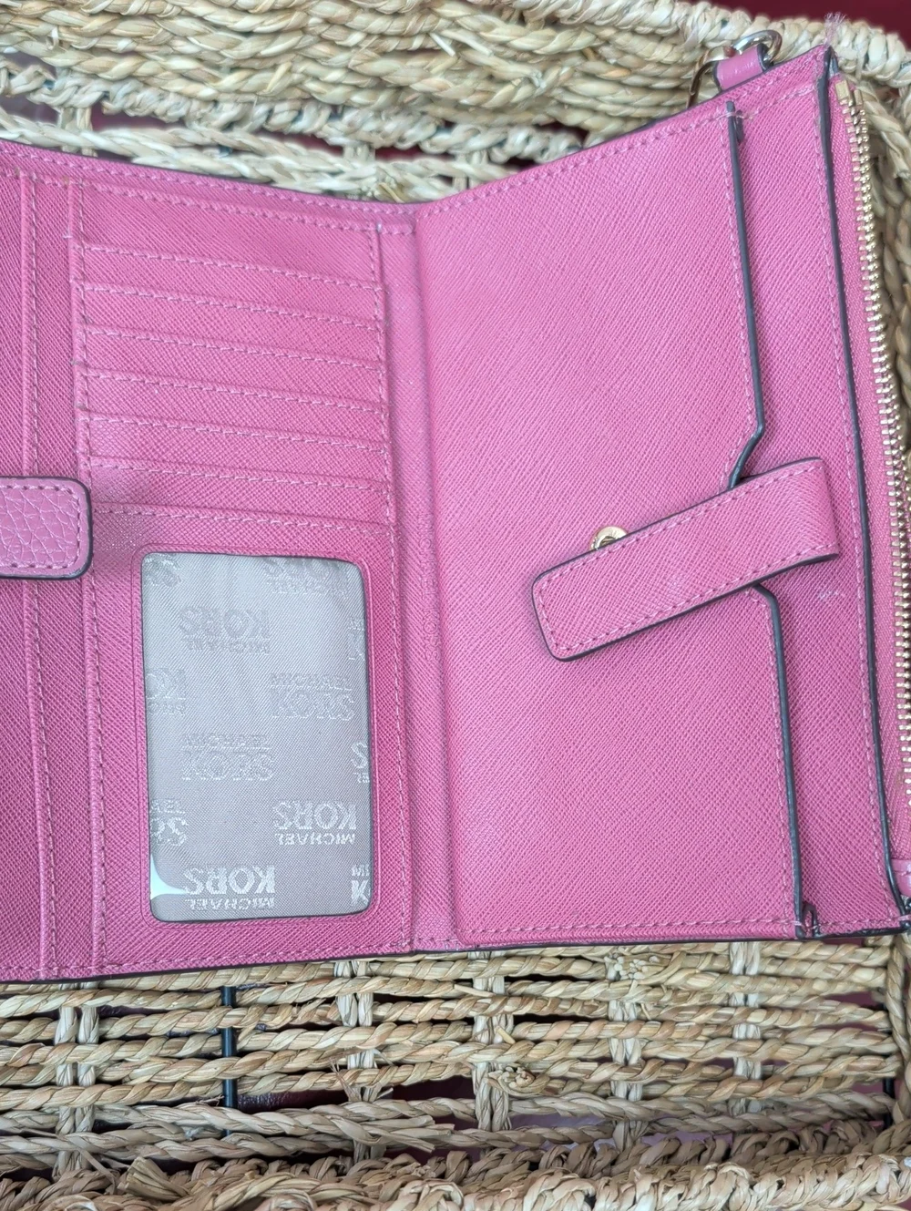 Michael Kors Pink Pebbled Leather Wristlet with Gold Logo
